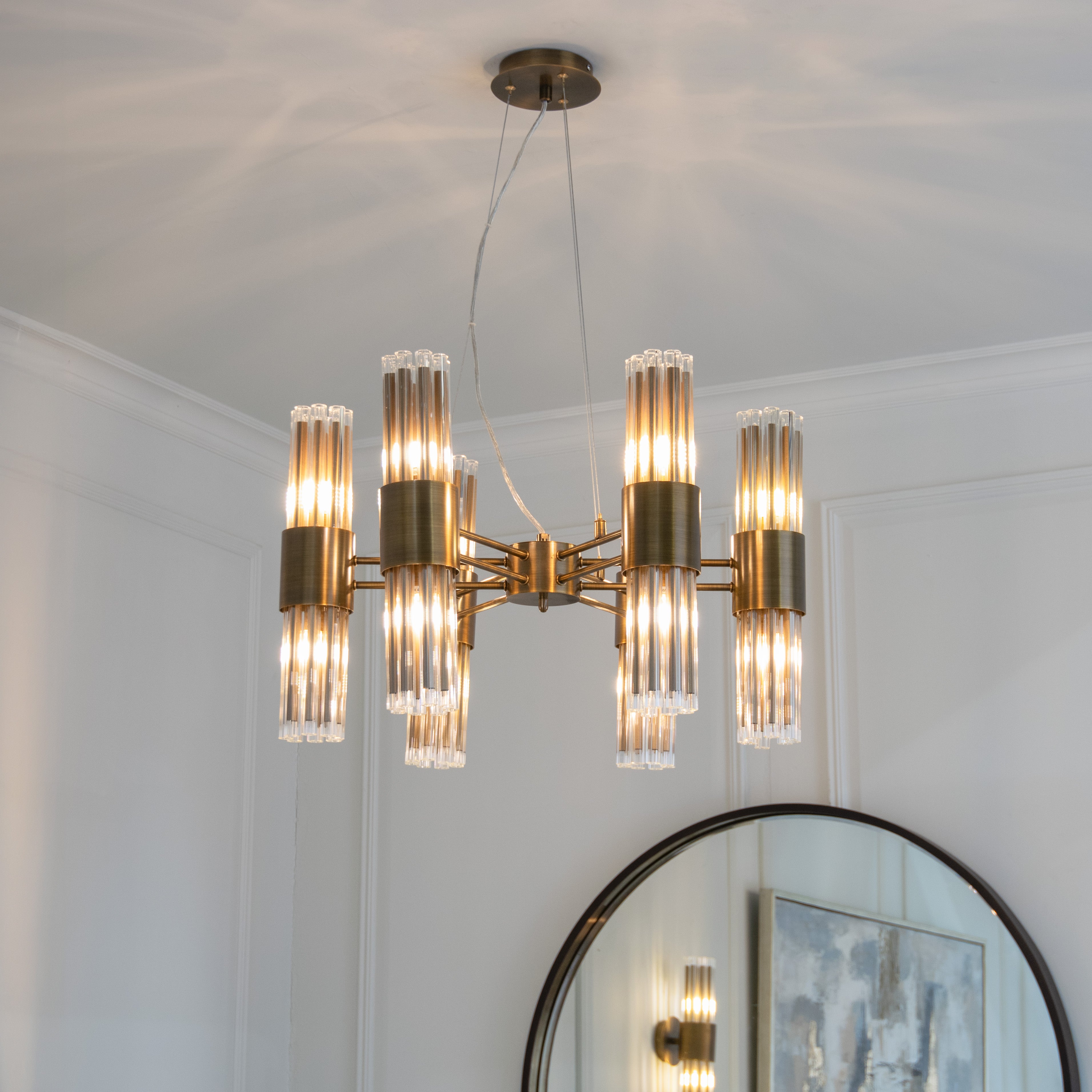 Colmar Antique Brass Chandelier with Glass Shades by RV Astley