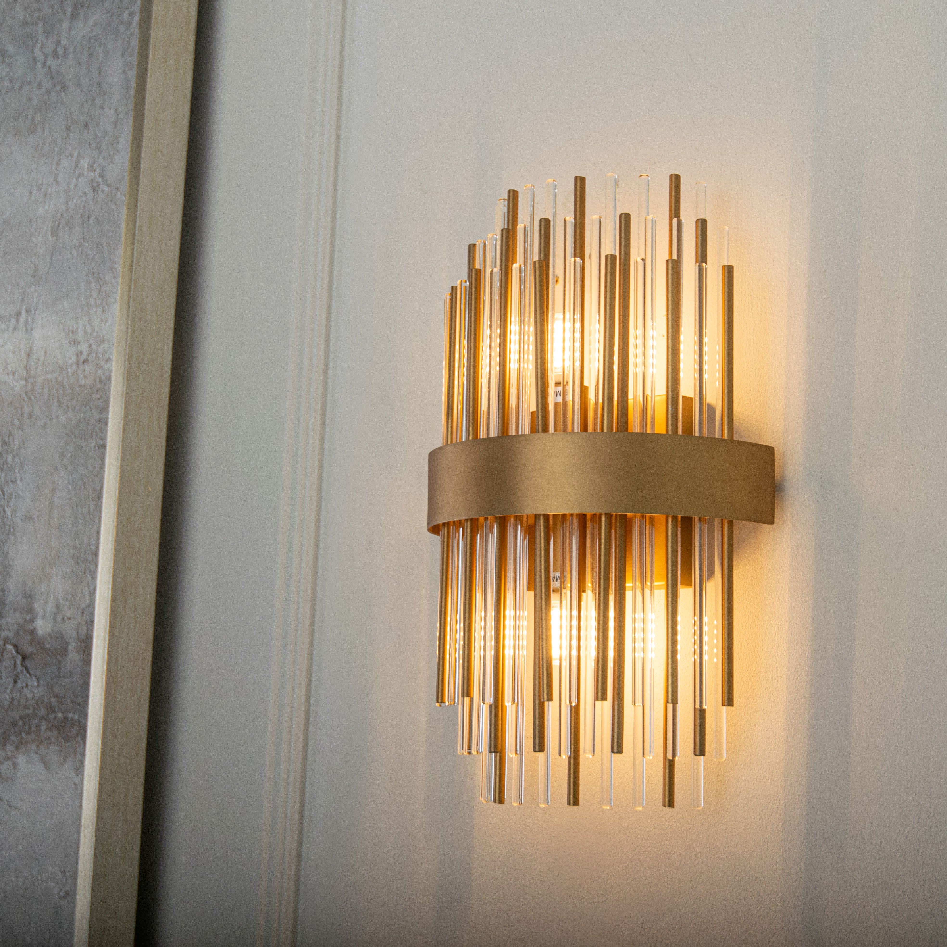 Freya Antique Brass & Glass Rod Wall Light by RV Astley