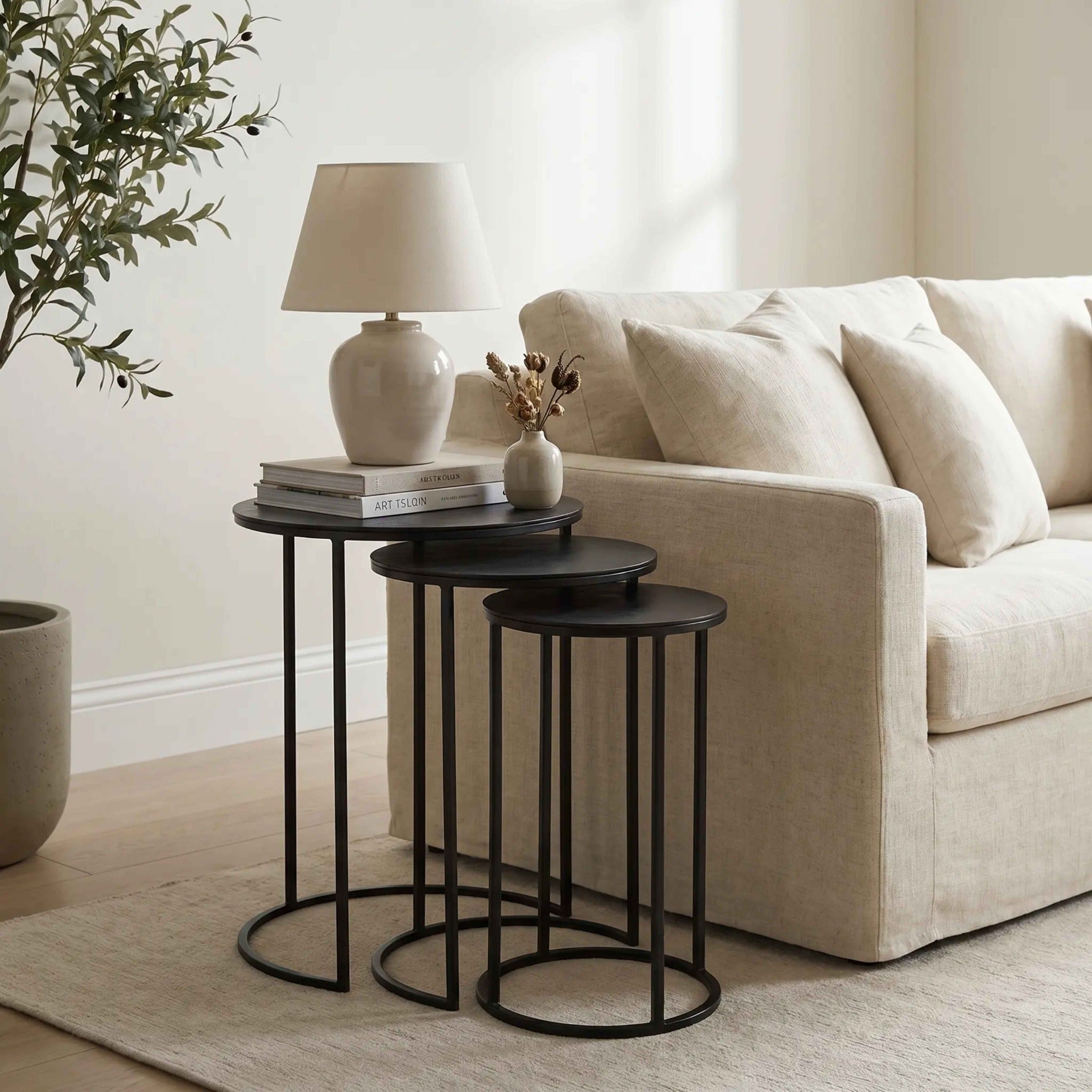 Espresso Set of Round Nesting Tables by Keiichi