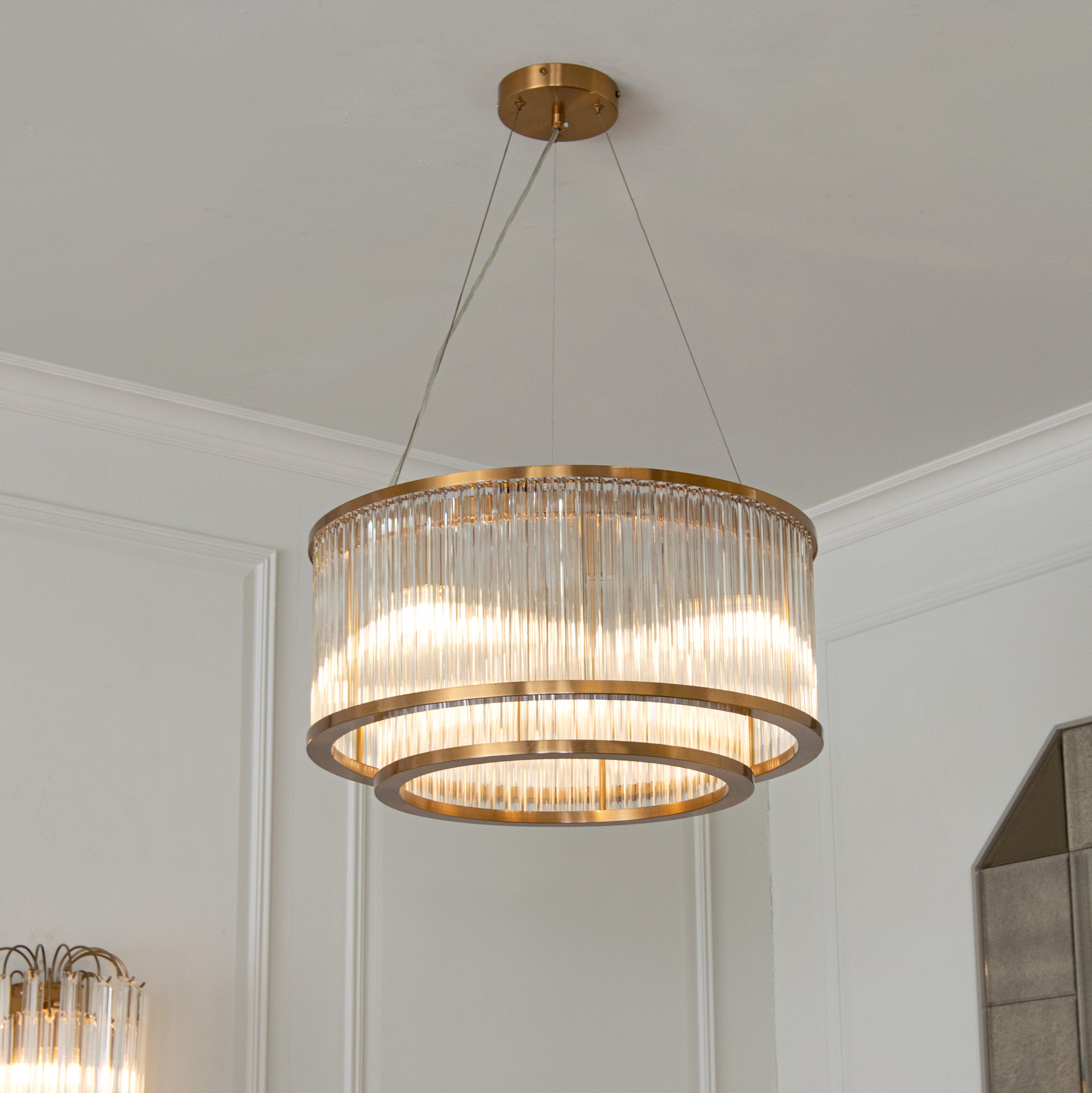 Iona Antique Brass Pendant Light with Crystal Shade by RV Astley
