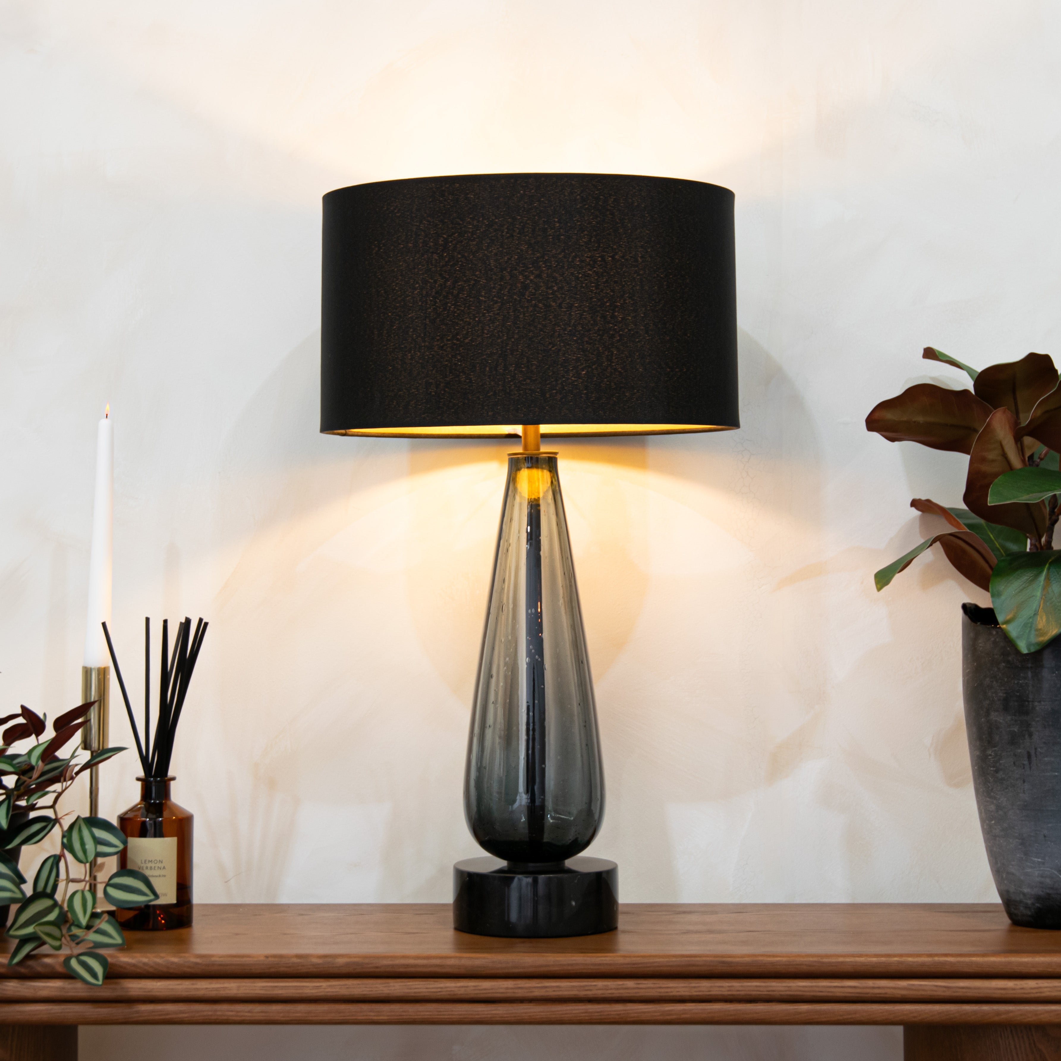Berg Black Marble & Smoked Glass Table Lamp by RV Astley