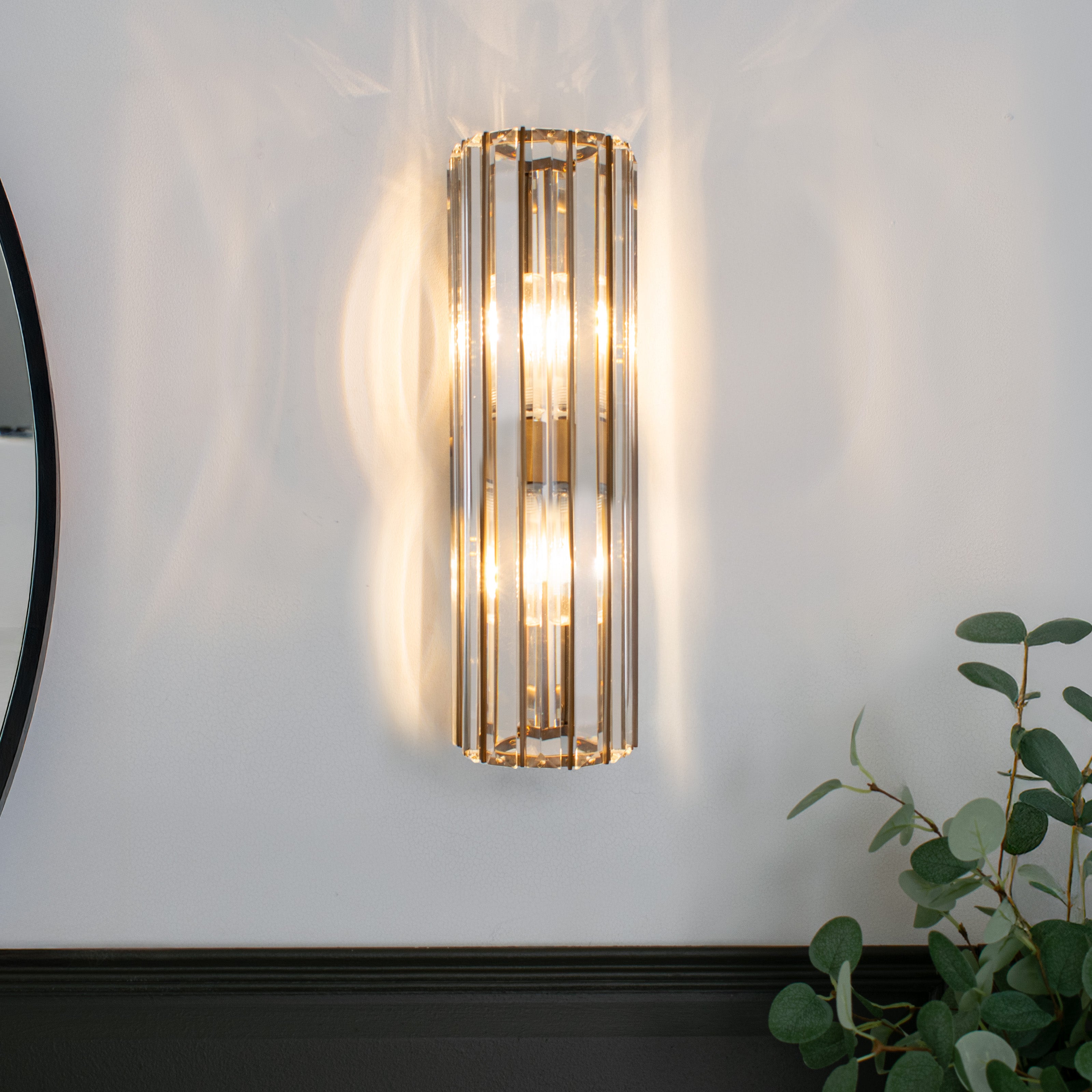 Reagan Antique Brass Bathroom Wall Light with Crystal Shade by RV Astley
