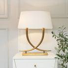 Iva Brass Table Lamp with Cream Fabric Shade by RV Astley