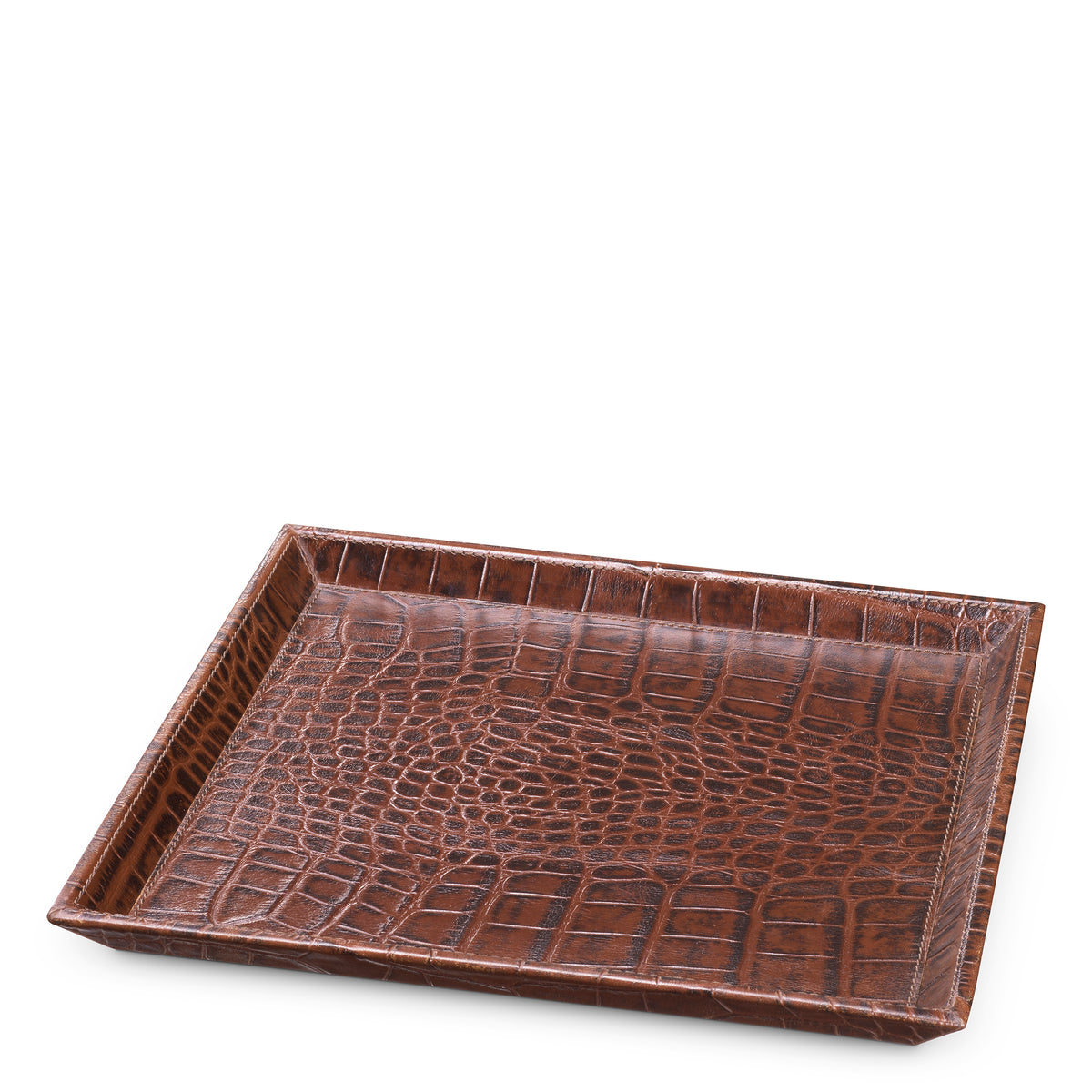 Desk Tray Scaleo Croco Embossed Antique Brown Leather Set Of 2 Eichholtz
