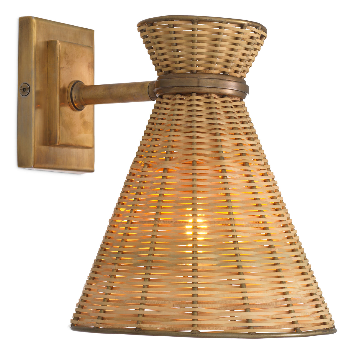 Wall Lamp Kon Tiki Vintage Brass Finish Natural Rattan Eichholtz