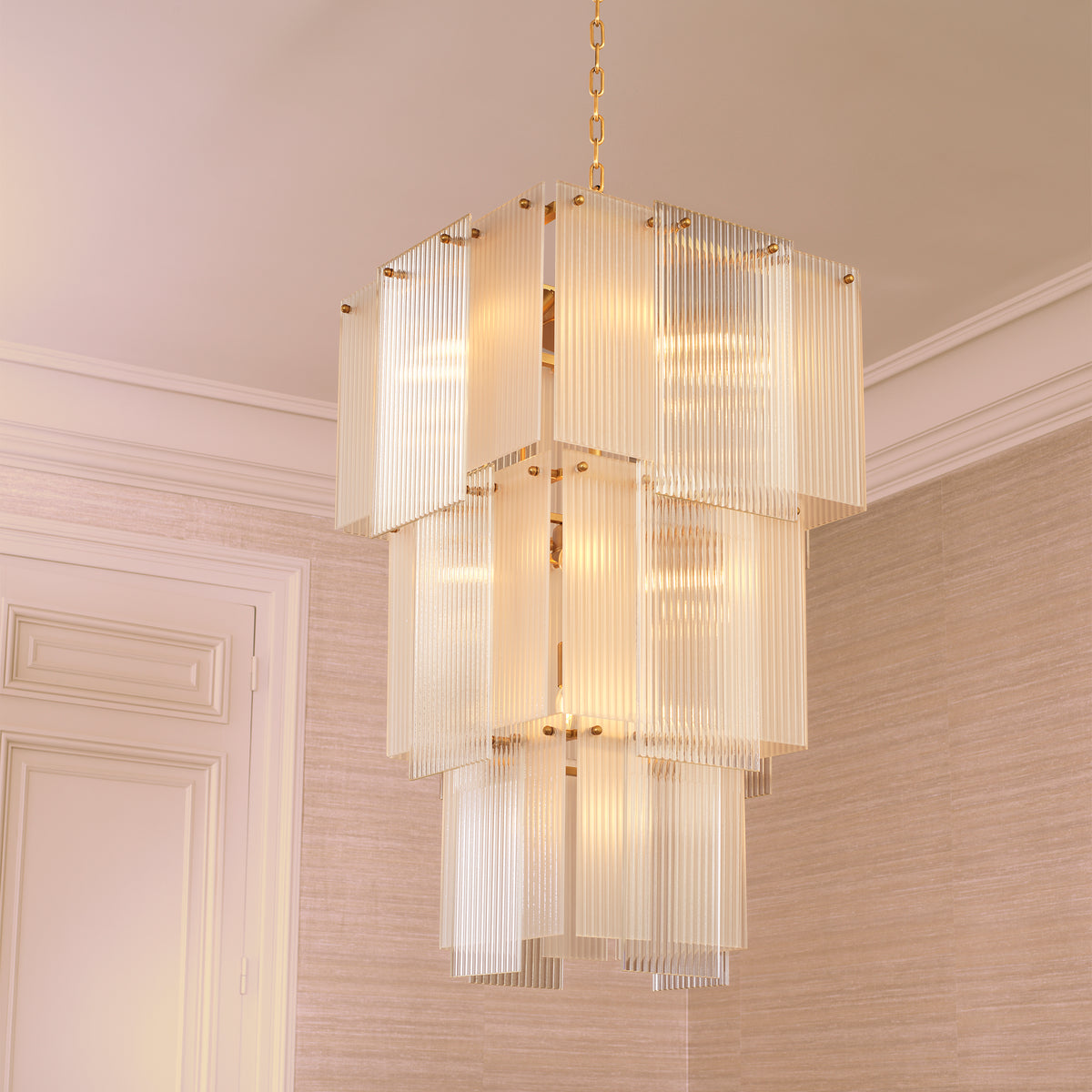 Chandelier Giardano Clear And Frosted Glass Antique Brass Finish Eichholtz