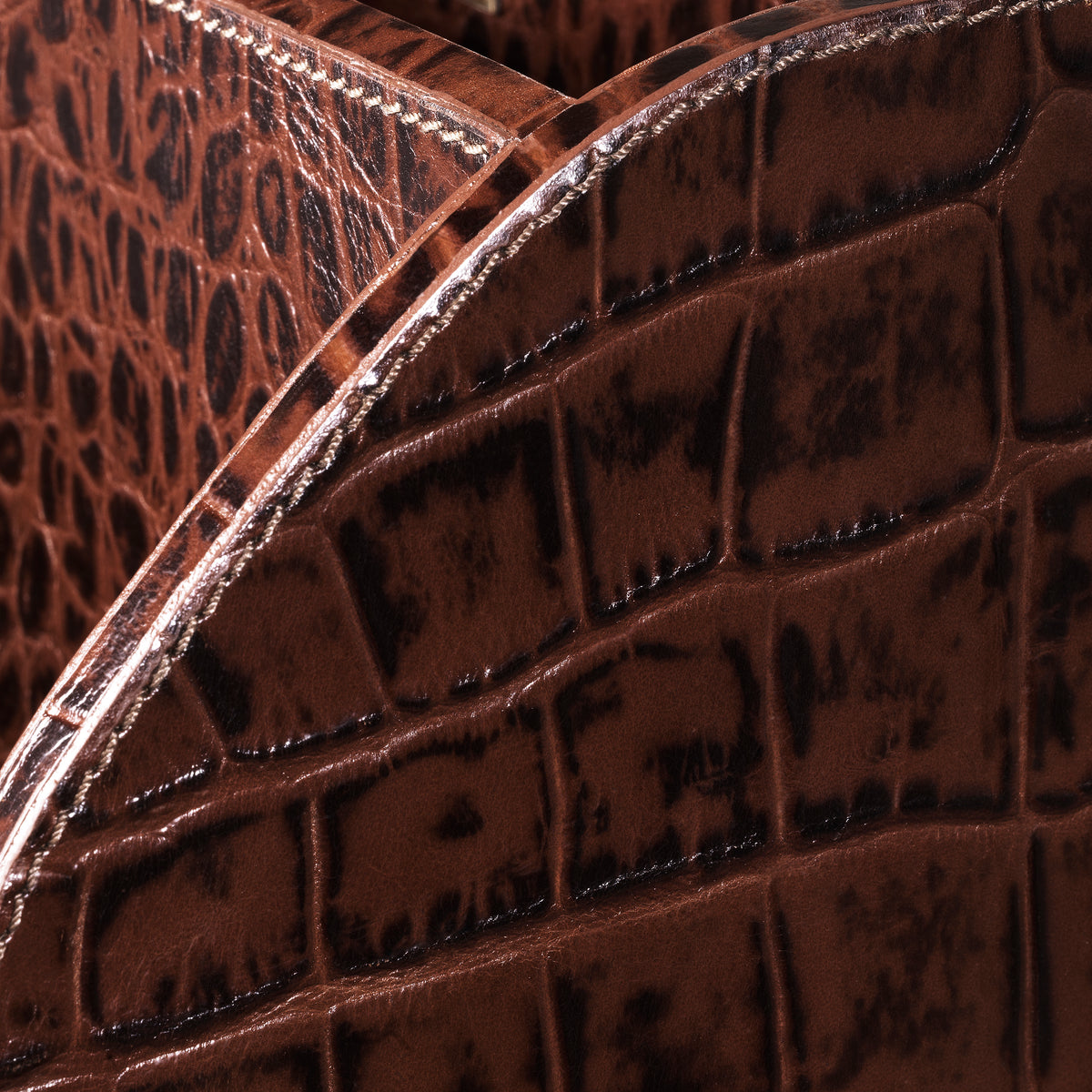 Desk Set Scaleo Croco Embossed Antique Brown Leather Set Of 3 Eichholtz
