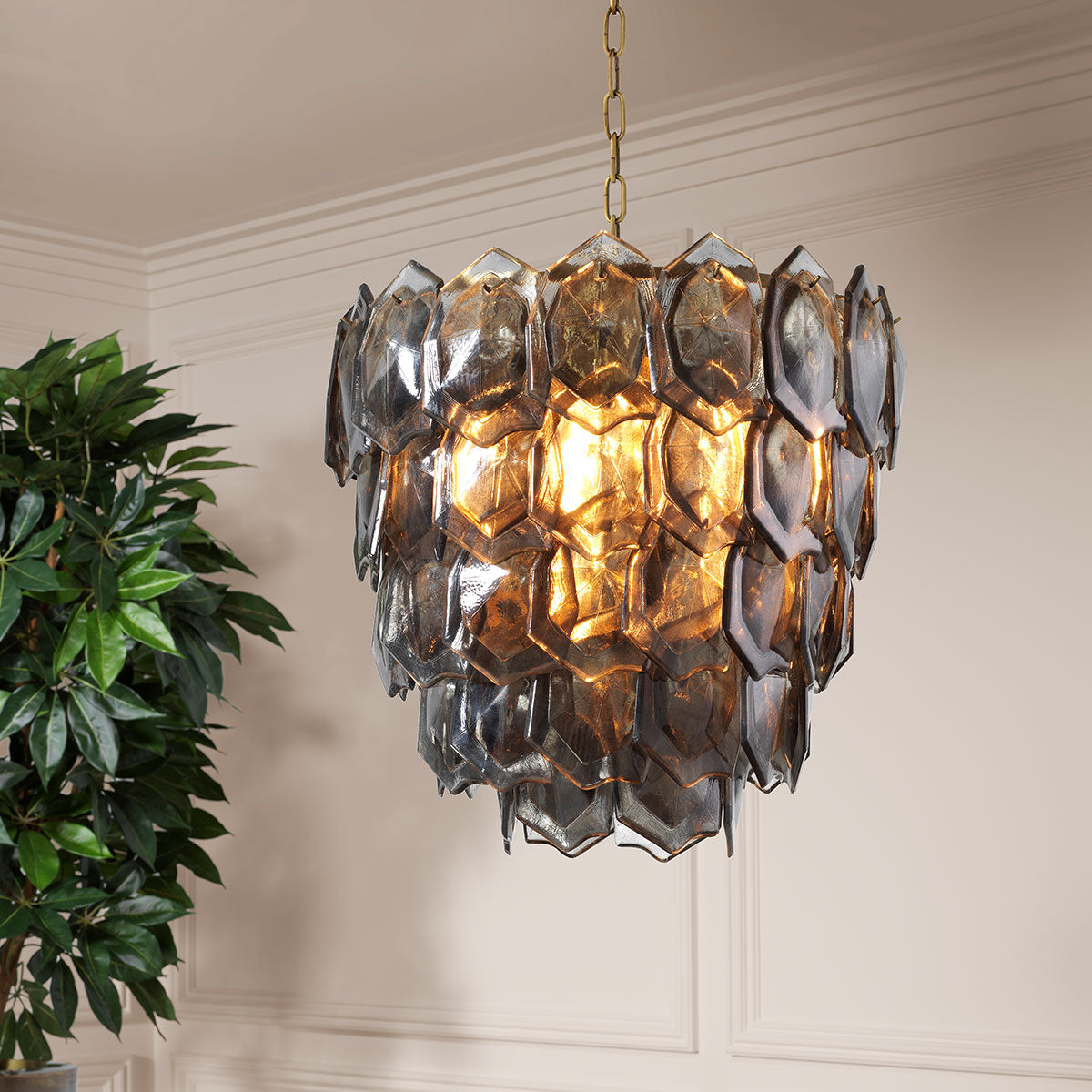 Chandelier Elias Vintage Brass Finish Smoke Glass Eichholtz