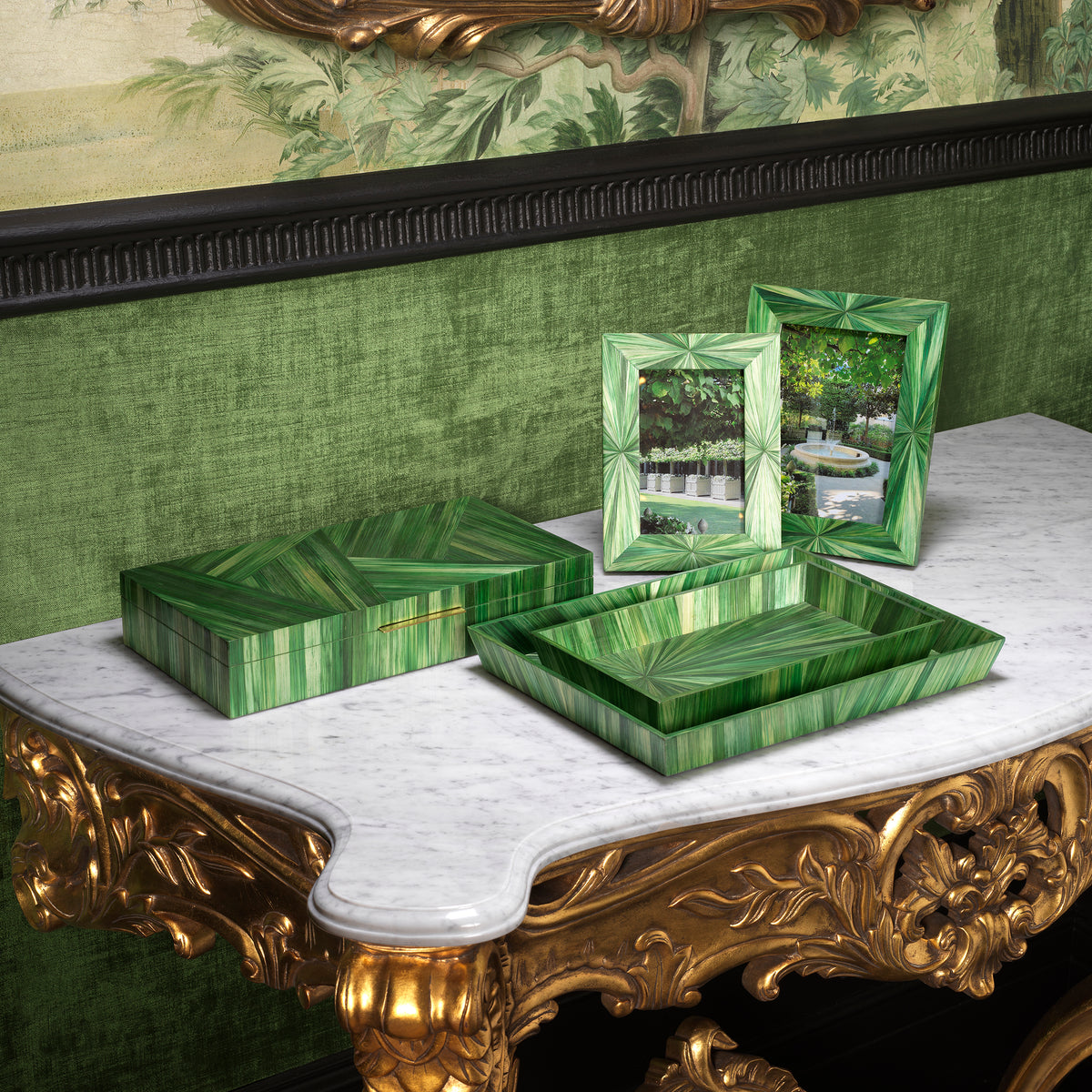 Box Harvard Straw Marquetry Green Eichholtz