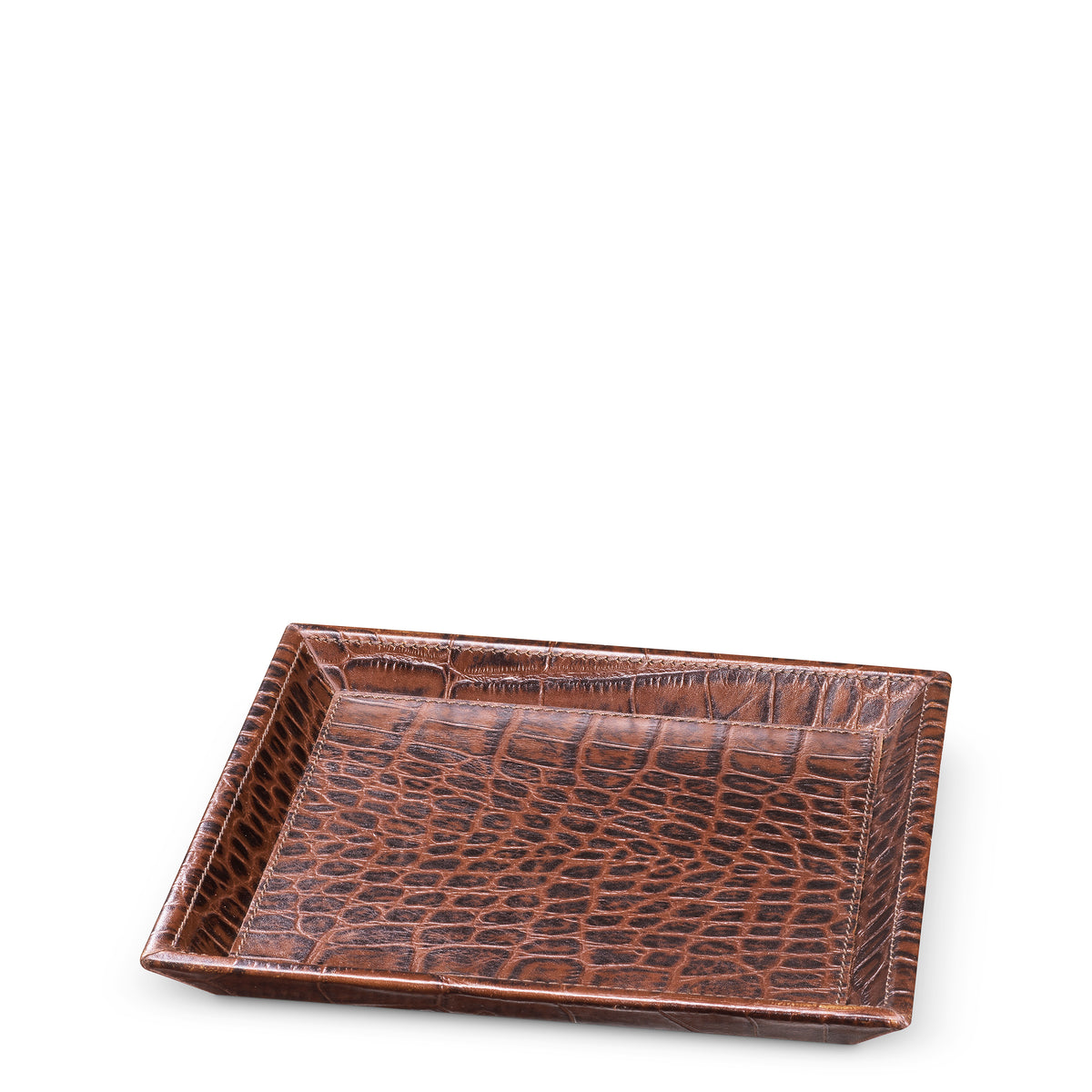 Desk Tray Scaleo Croco Embossed Antique Brown Leather Set Of 2 Eichholtz