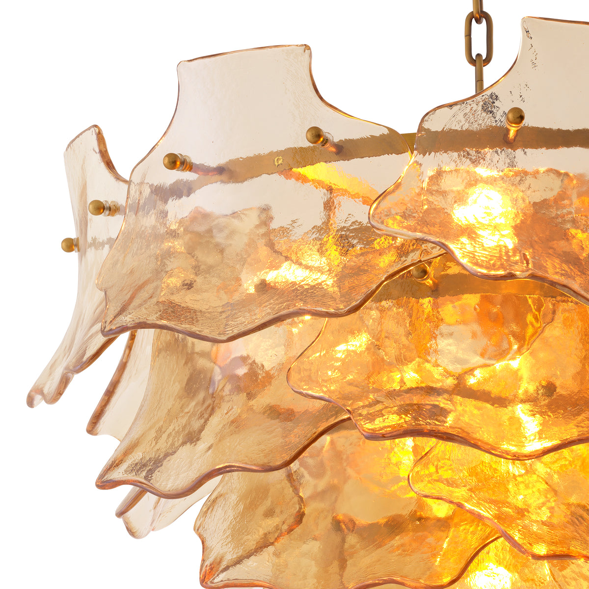 Chandelier Clarendon Antique Brass Finish Champagne Coloured Glass Eichholtz