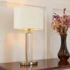 Lisle Cognac Crystal & Antique Brass Table Lamp by RV Astley