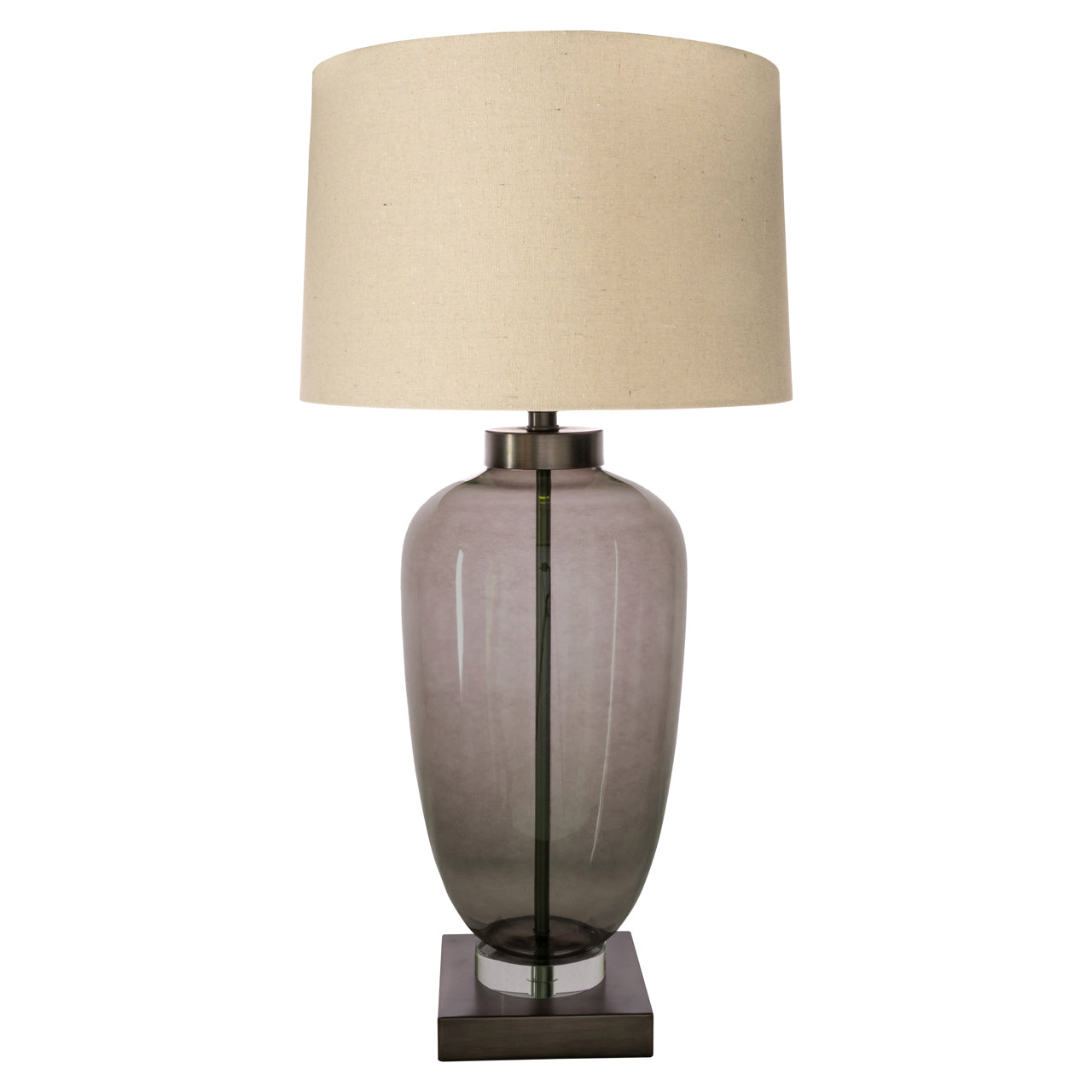 Monsoe Smoke Glass Table Lamp With Beige Linen Shade by Richmond Interiors
