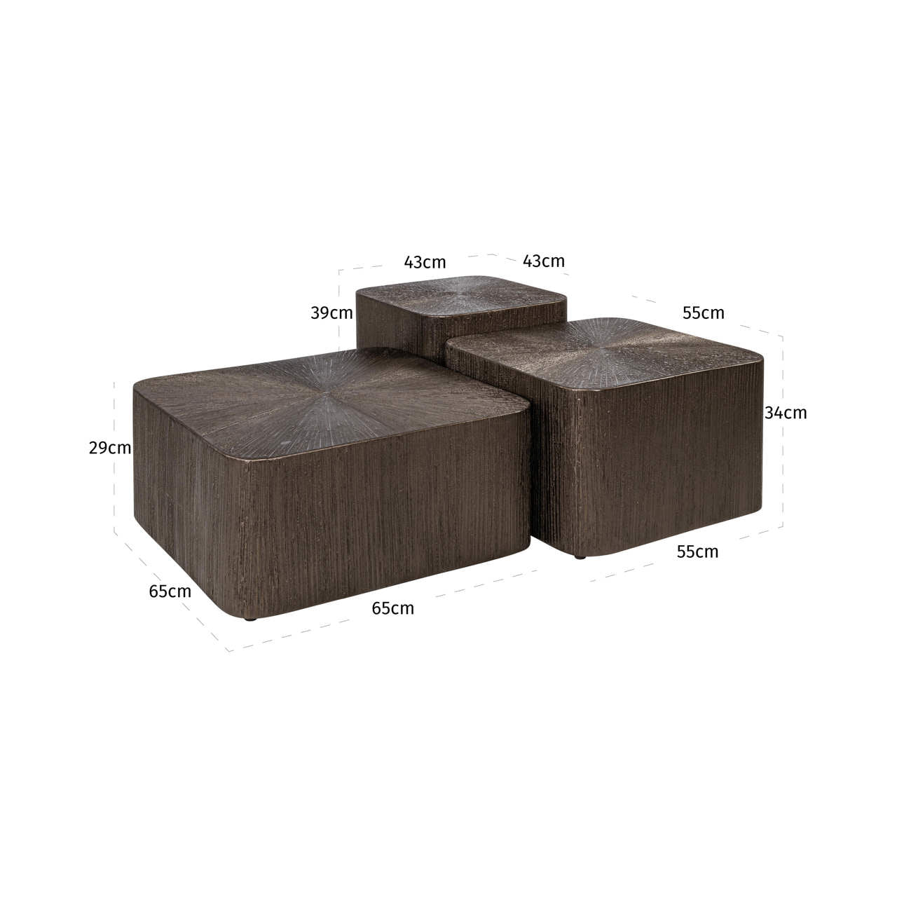 Cubes Bronze Metal Coffee Tables (Set of 3) by Richmond Interiors