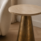 Ynez Travertine Sand & Antique Bronze Small Side Table - 43cm Light & Living