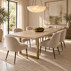 Valencia Grey Oak & Brass Dining Table - Parquet‑Style Top & Brass Base Berkeley Designs