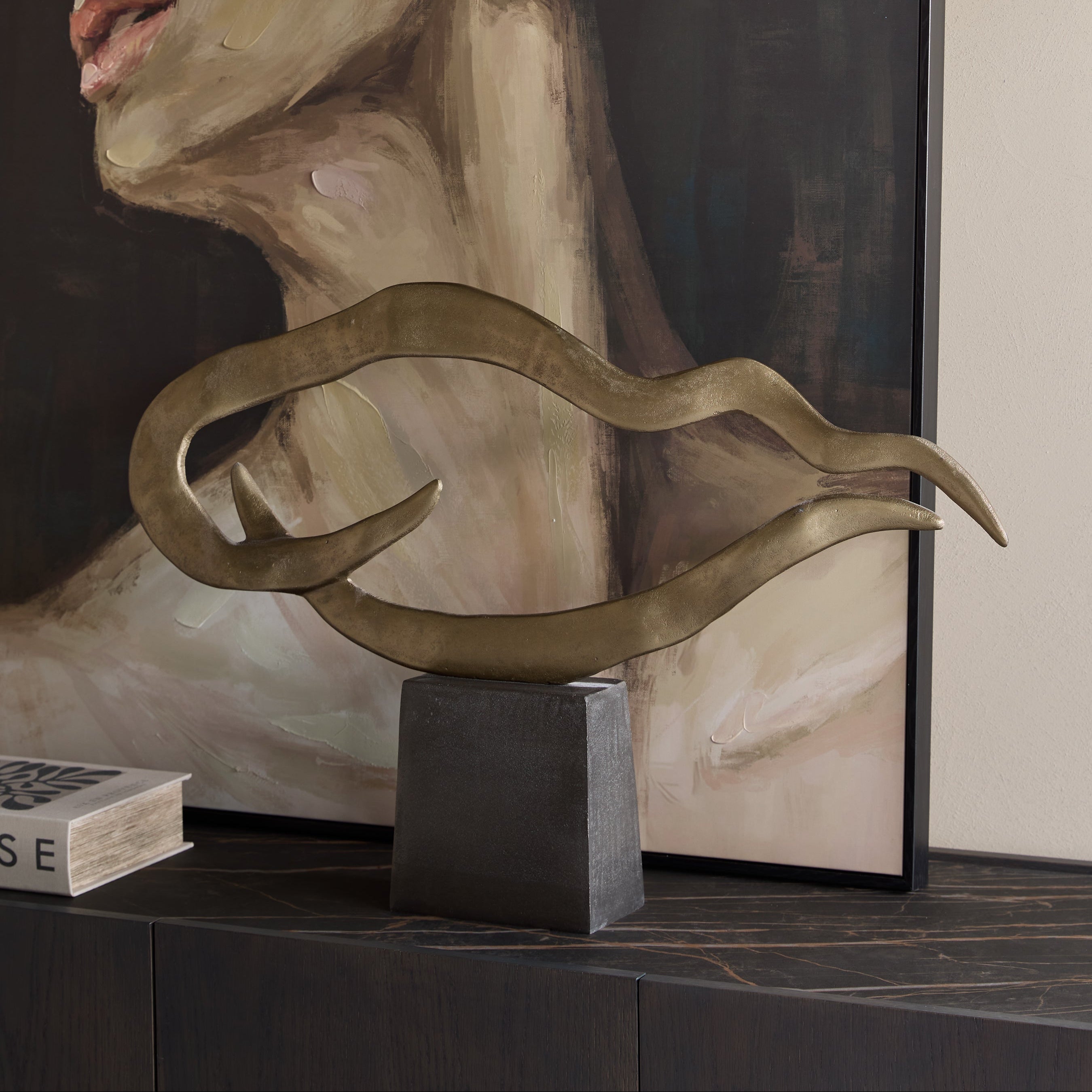 Isla Small Textured Brass Aluminium Abstract Sculpture by Libra Interiors