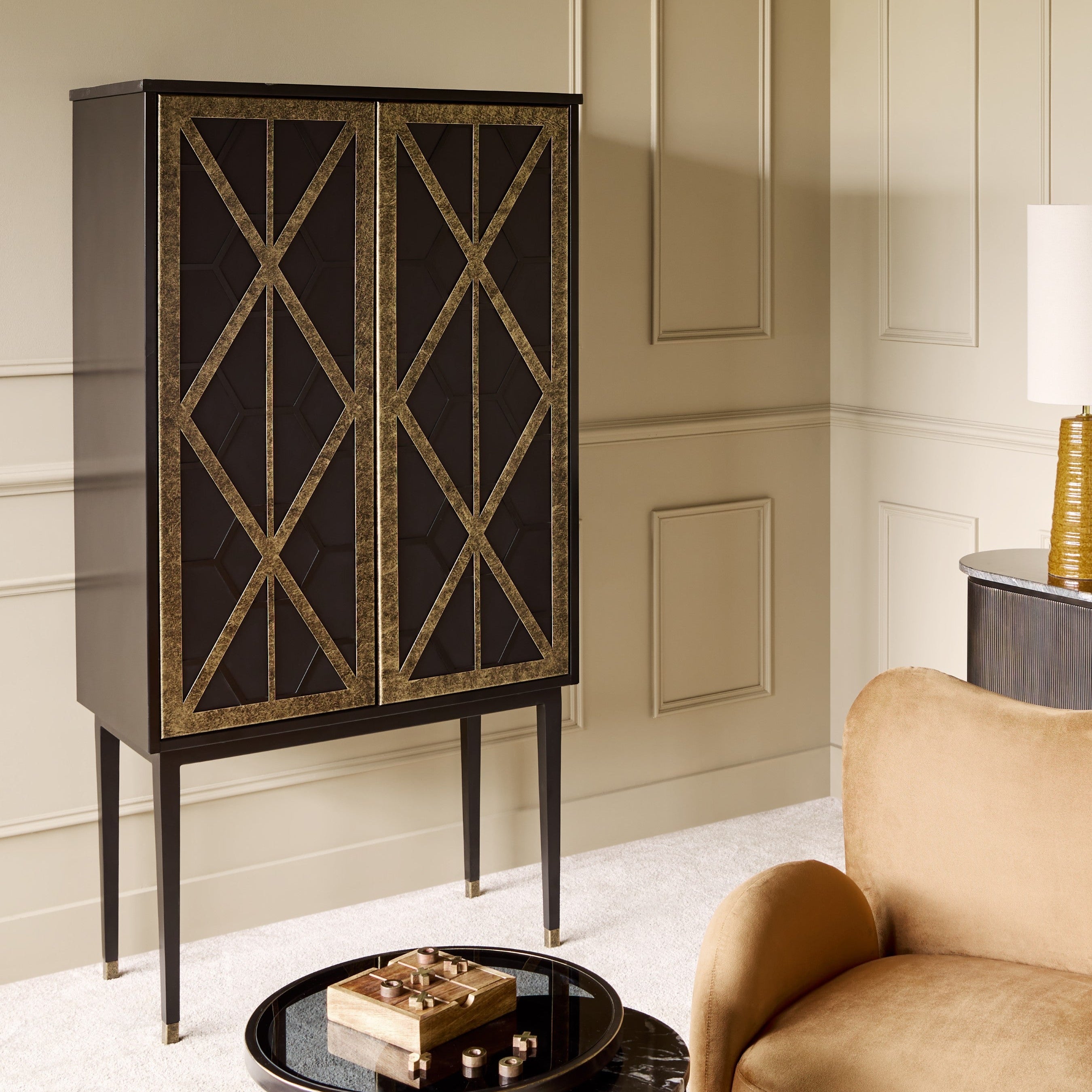 Reeno Fretwork Bar Drinks Cabinet by Libra Interiors