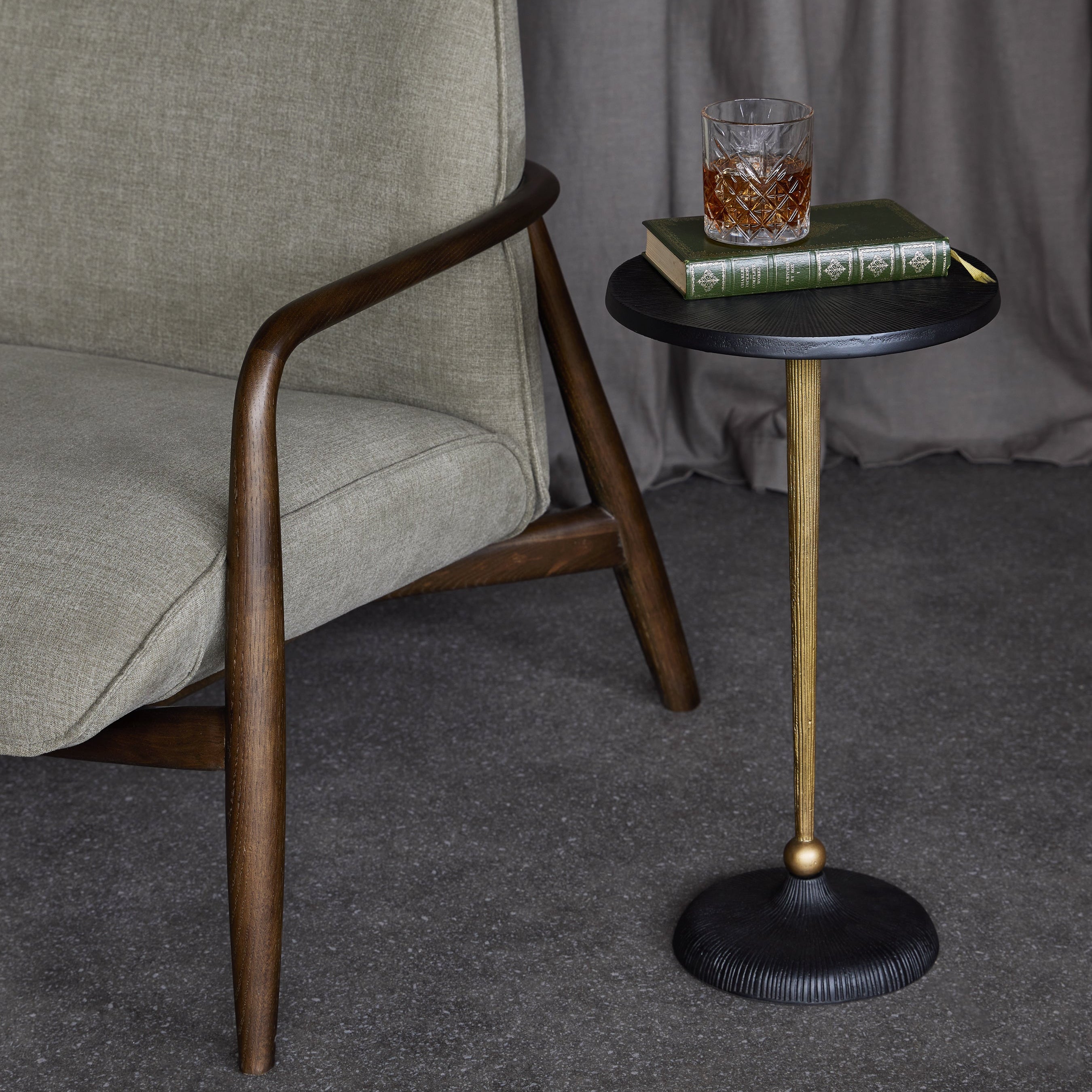 Moulton Black Aluminium & Brass Round Side Table by Libra Interiors