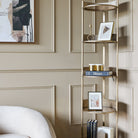 Belvedere Aged Gold Round Shelving Unit by Libra Interiors