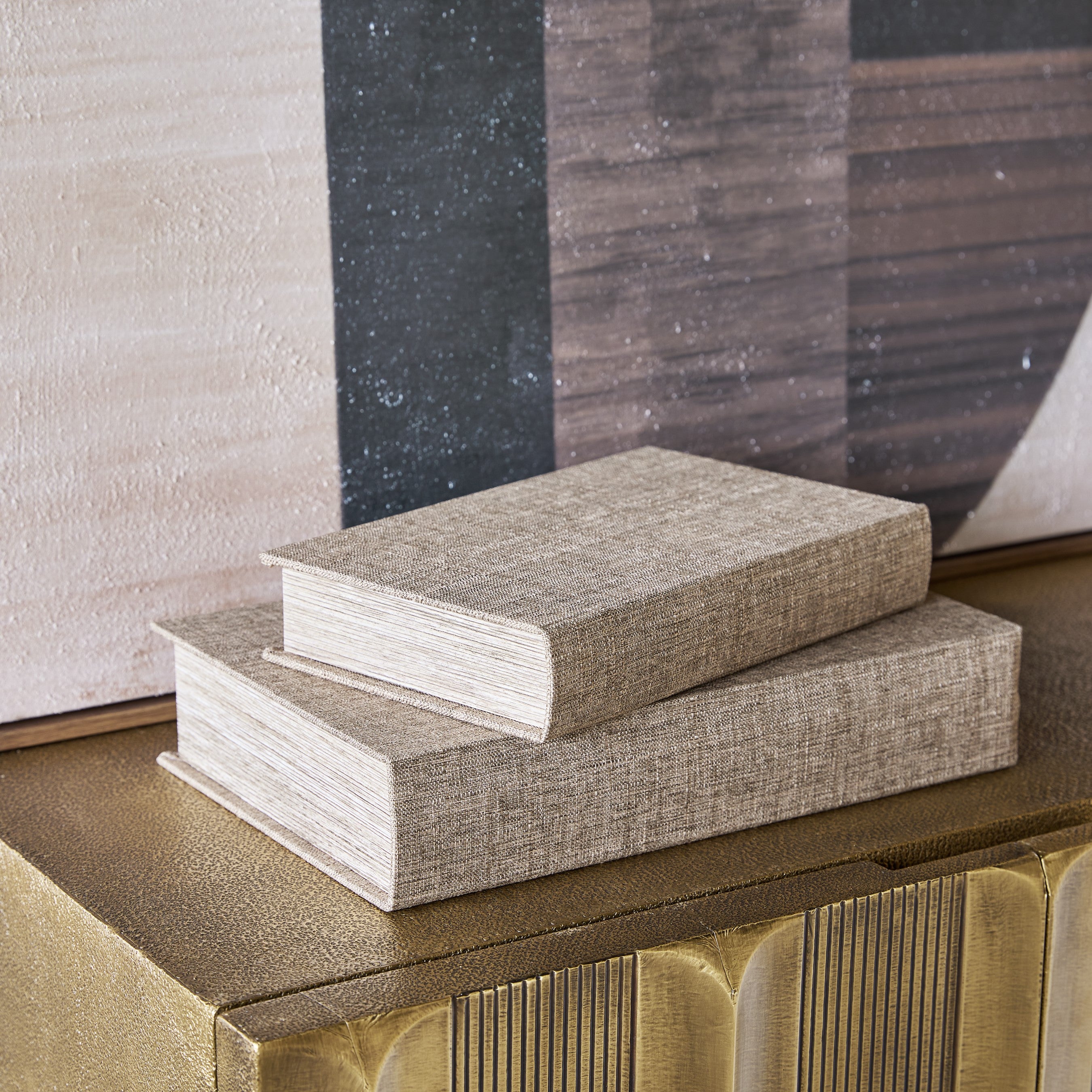 Beige Set of 2 Book Boxes by Libra Interiors