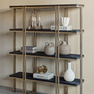 Dalston Black & Gold Sandblasted Mango Wood Shelving Unit Libra Interiors