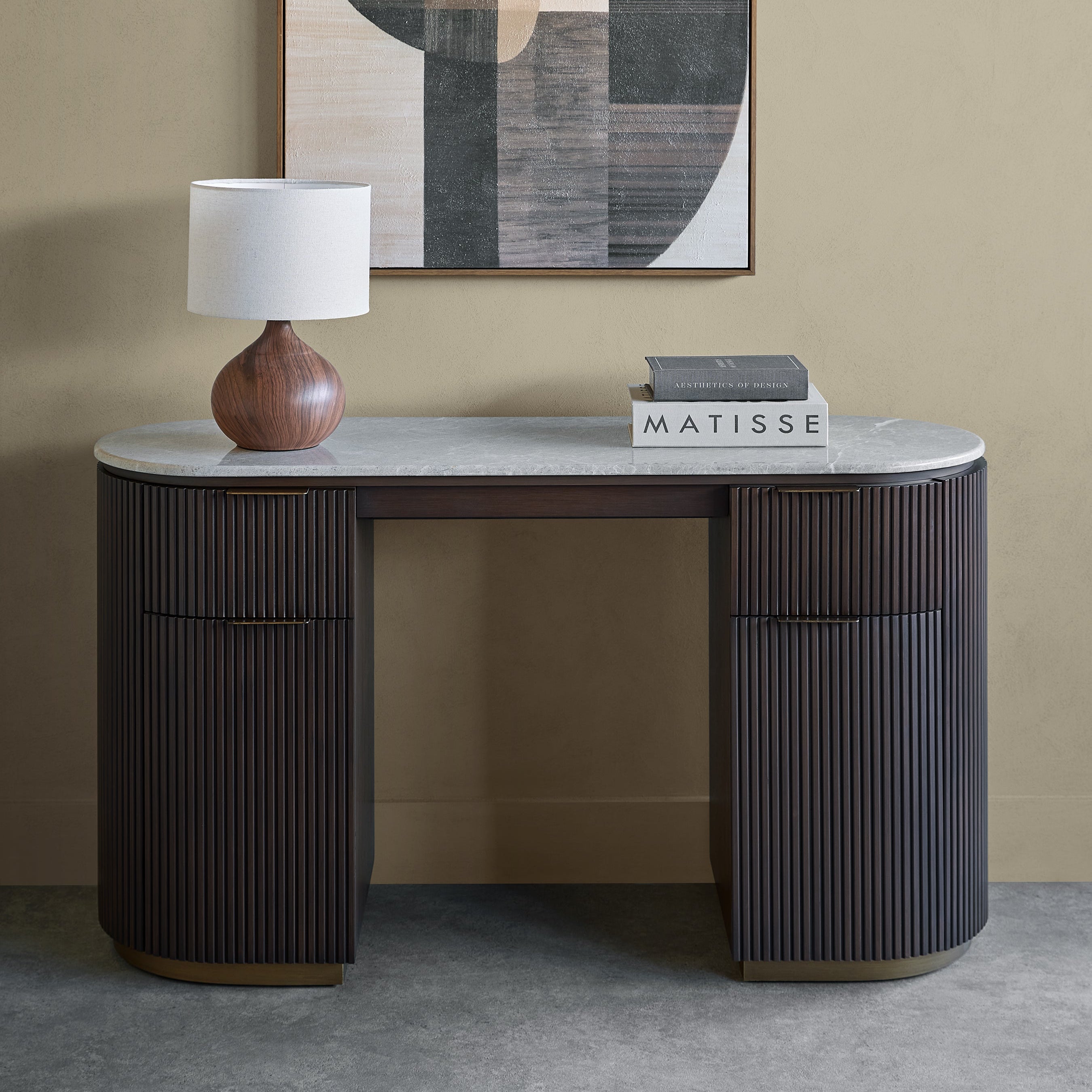 Whitwell Brown Walnut Desk with Grey Marble Top by Libra Interiors