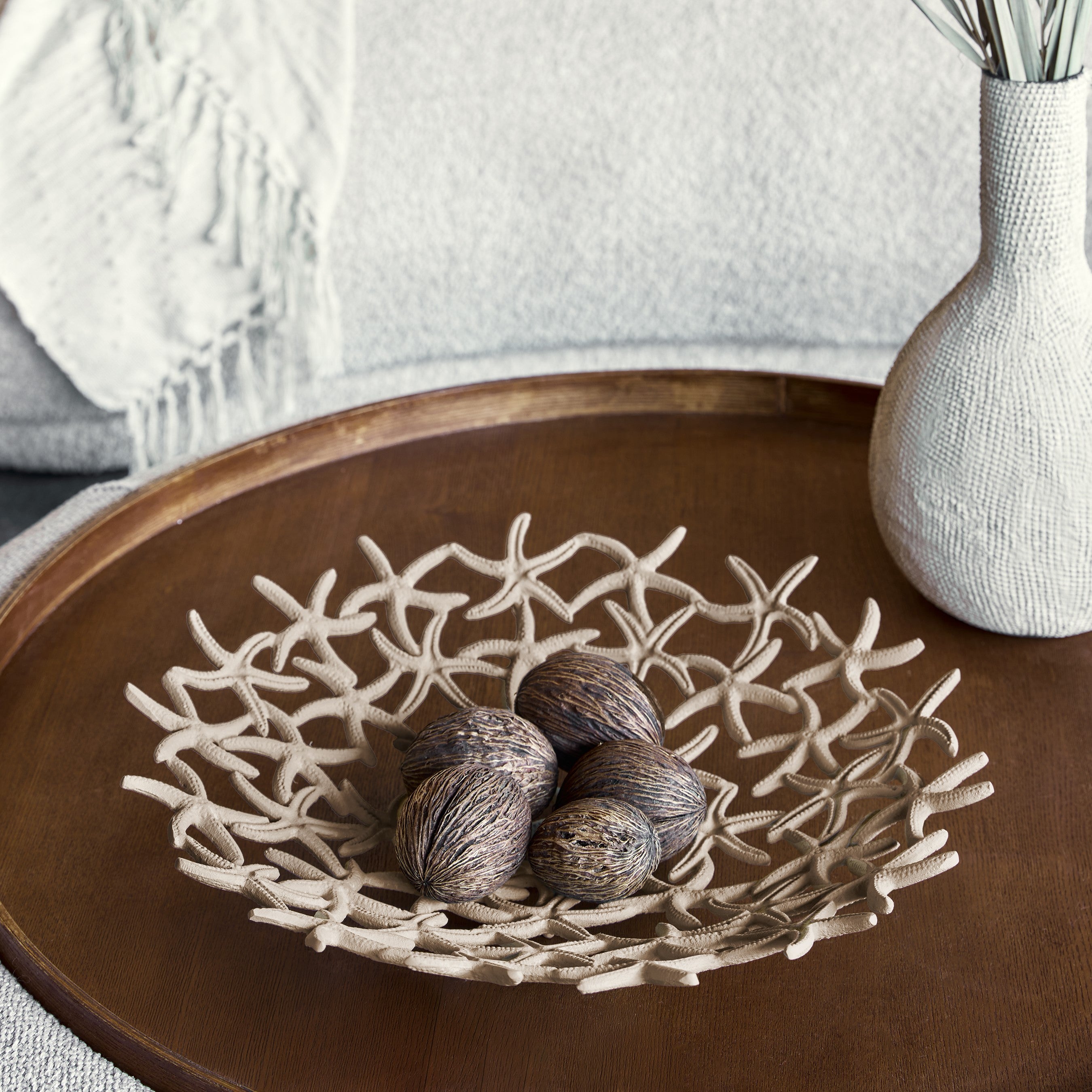 Seaside Starfish Beige Stonewash Shallow Bowl by Libra Interiors