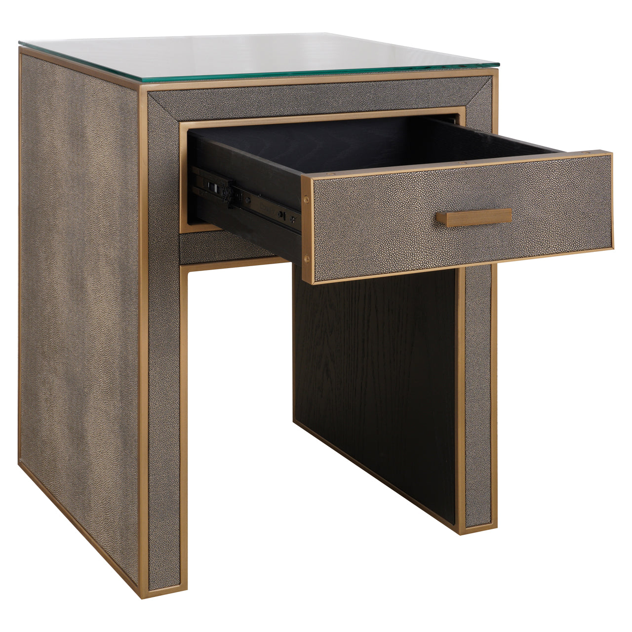 Bloomville Brass & Faux Shagreen Bedside Table by Richmond Interiors
