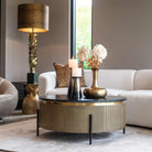 Ironville Brass Birch and Marble Round Coffee Table by Richmond Interiors