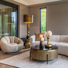 Ironville Brass Birch and Marble Round Coffee Table by Richmond Interiors