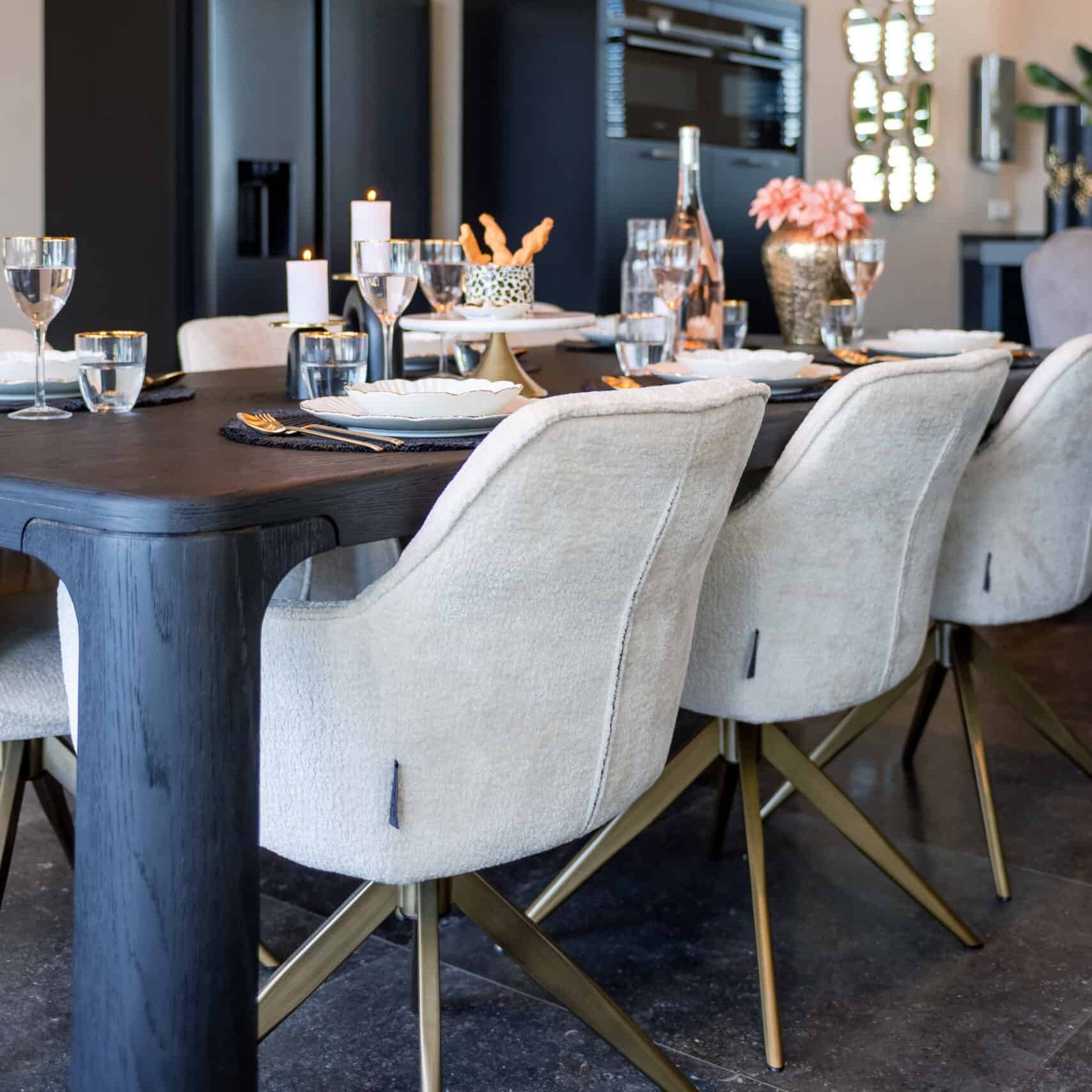 Aline White Chenille Swivel Dining Chair by Richmond Interiors