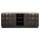Claremont 4-doors 2-Shelves Brown Oak Veneer & Travertine Top Sideboard by Richmond Interiors