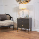 Vancent Dark Grey & Brass 2 Drawer Side Table by RV Astley