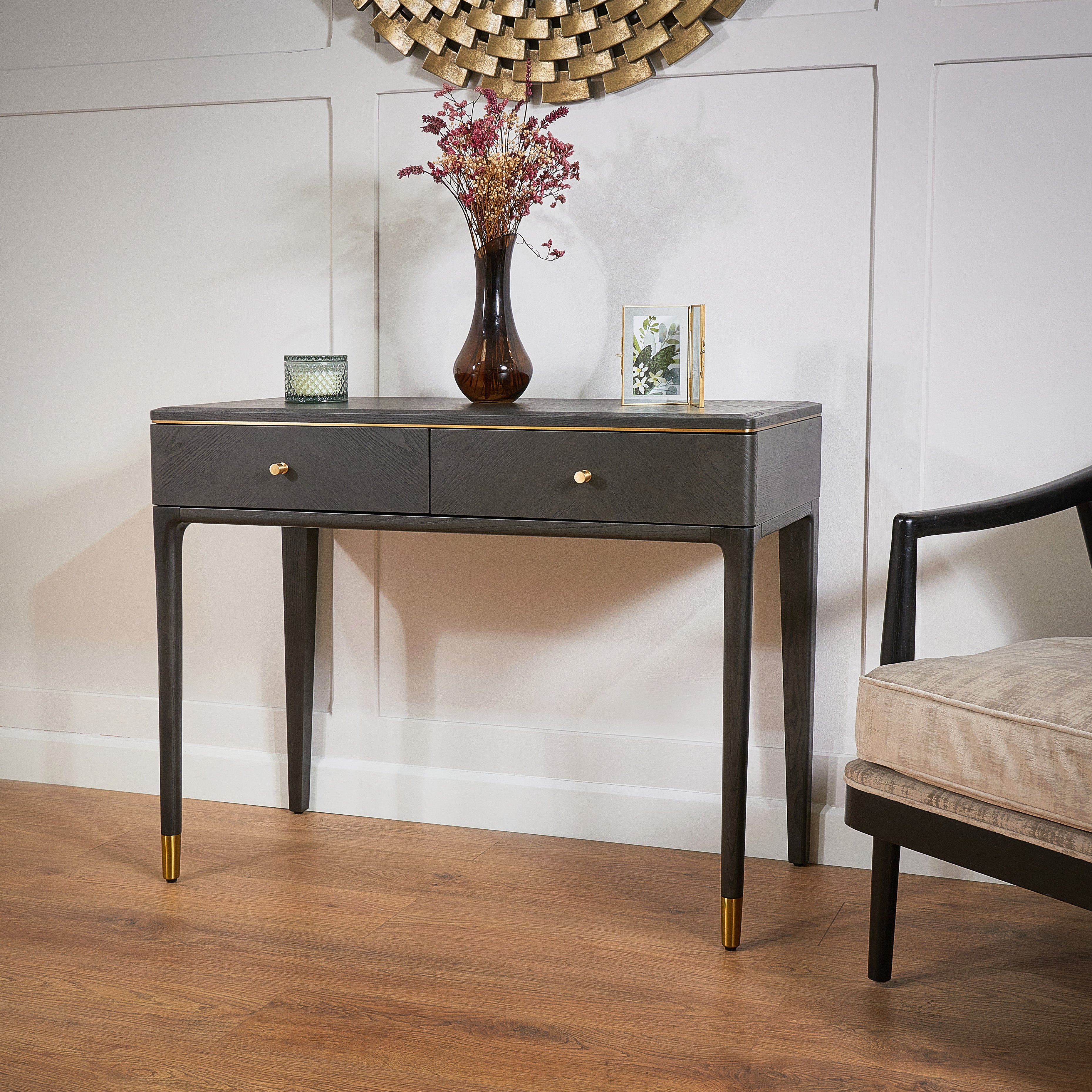 Vancent Dark Grey & Brass Dressing Table by RV Astley