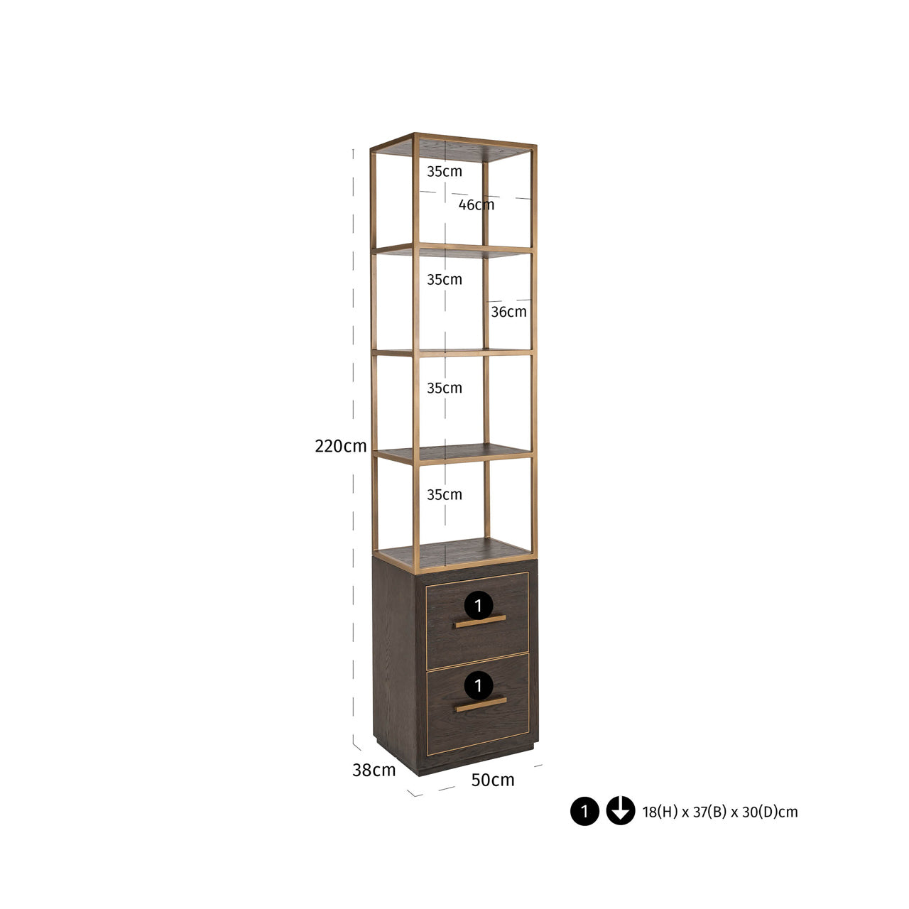 Display cabinet Carter brown small 2-drawers by Richmond Interiors