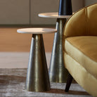 Ynez Travertine Sand & Antique Bronze Small Side Table - 43cm Light & Living