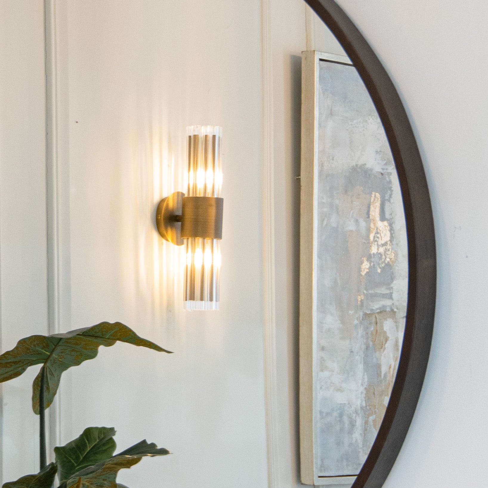 Colmar Antique Brass & Glass Tube Wall Light by RV Astley