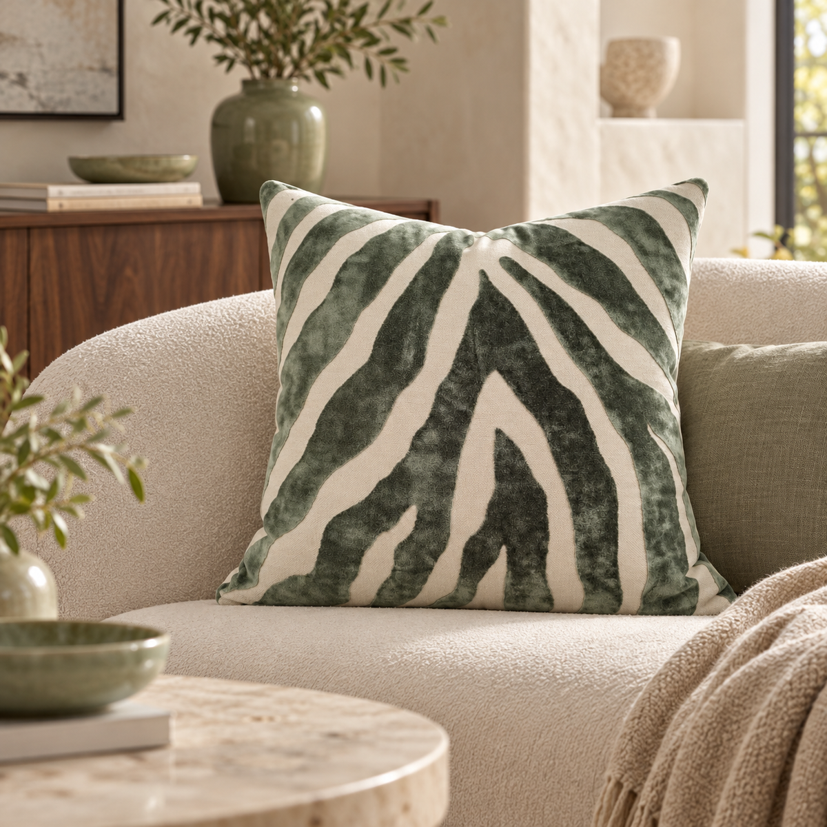 Zebedeedodah Zebra Velvet Cushion 43cm -  Sage Malini
