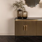 Ironville Sideboard Gold & Dark Wood with Marble Top 4 Doors by Richmond Interiors