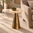 Ynez Travertine Sand & Antique Bronze Small Side Table - 43cm Light & Living