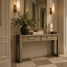 Lucca Grey Oak Wood & Gold Console Table by Berkeley Designs