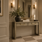 Lucca Grey Oak Wood & Gold Console Table Berkeley Designs