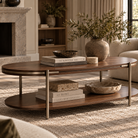 Vienna Brown Walnut Veneer Oval Coffee Table with Brushed Metal Trim Berkeley Designs