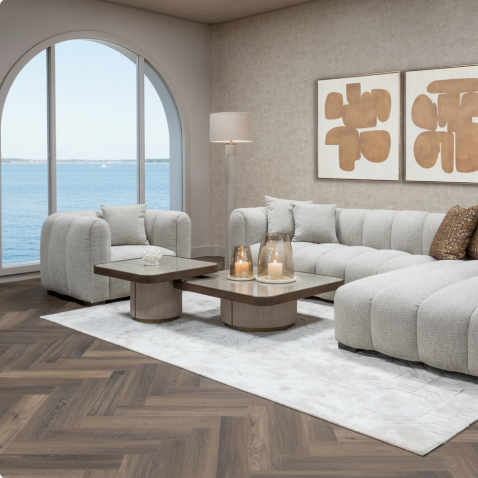 Willox Brown Oak & Beige Linen Coffee Table (Set of 2) by Richmond Interiors