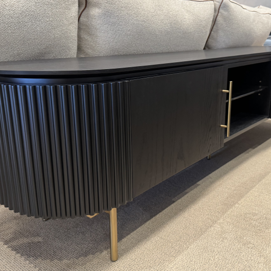 Lantine TV Media Unit Black Oak & Brass with Brass Handles & Legs by Tommy Franks