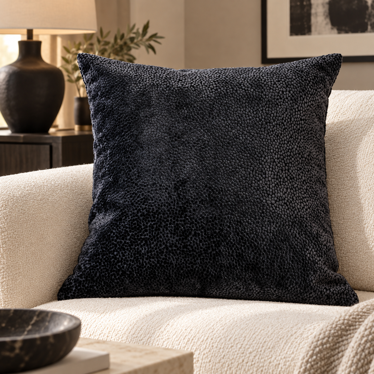 Bingham Velvet Cushion 56cm - Black Malini