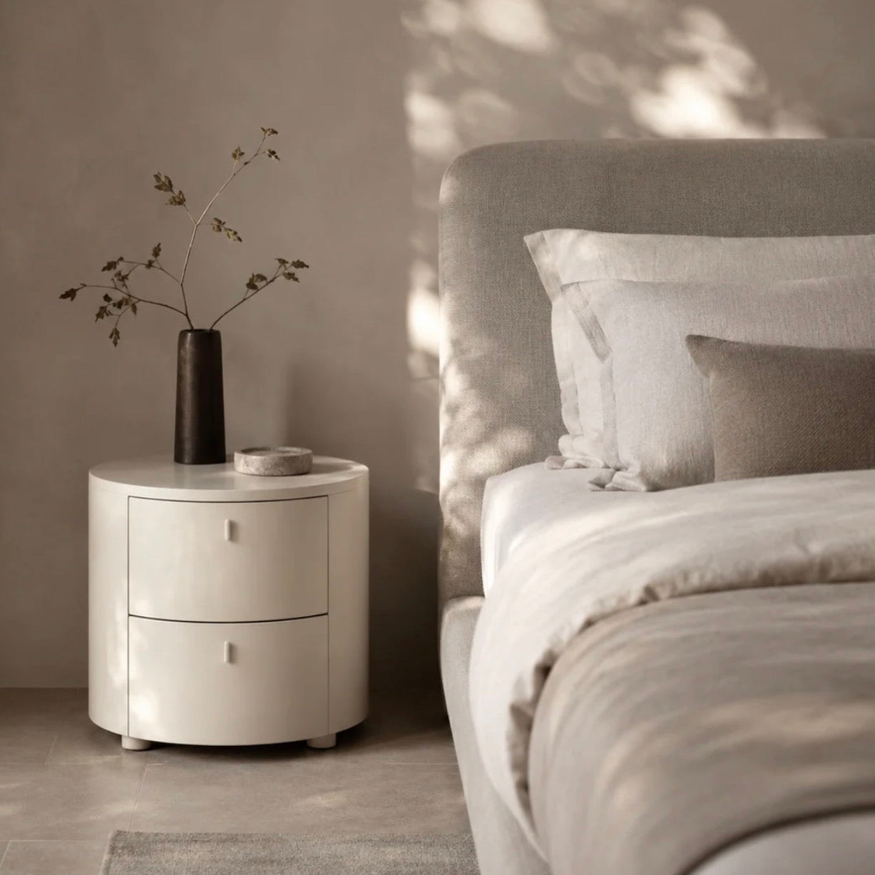 Sims Matte Beige Bedside Table by Tommy Franks