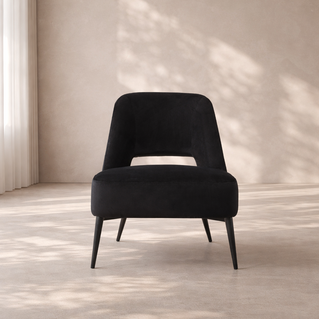 Avesa Black Velvet Lounge Chair by Tommy Franks