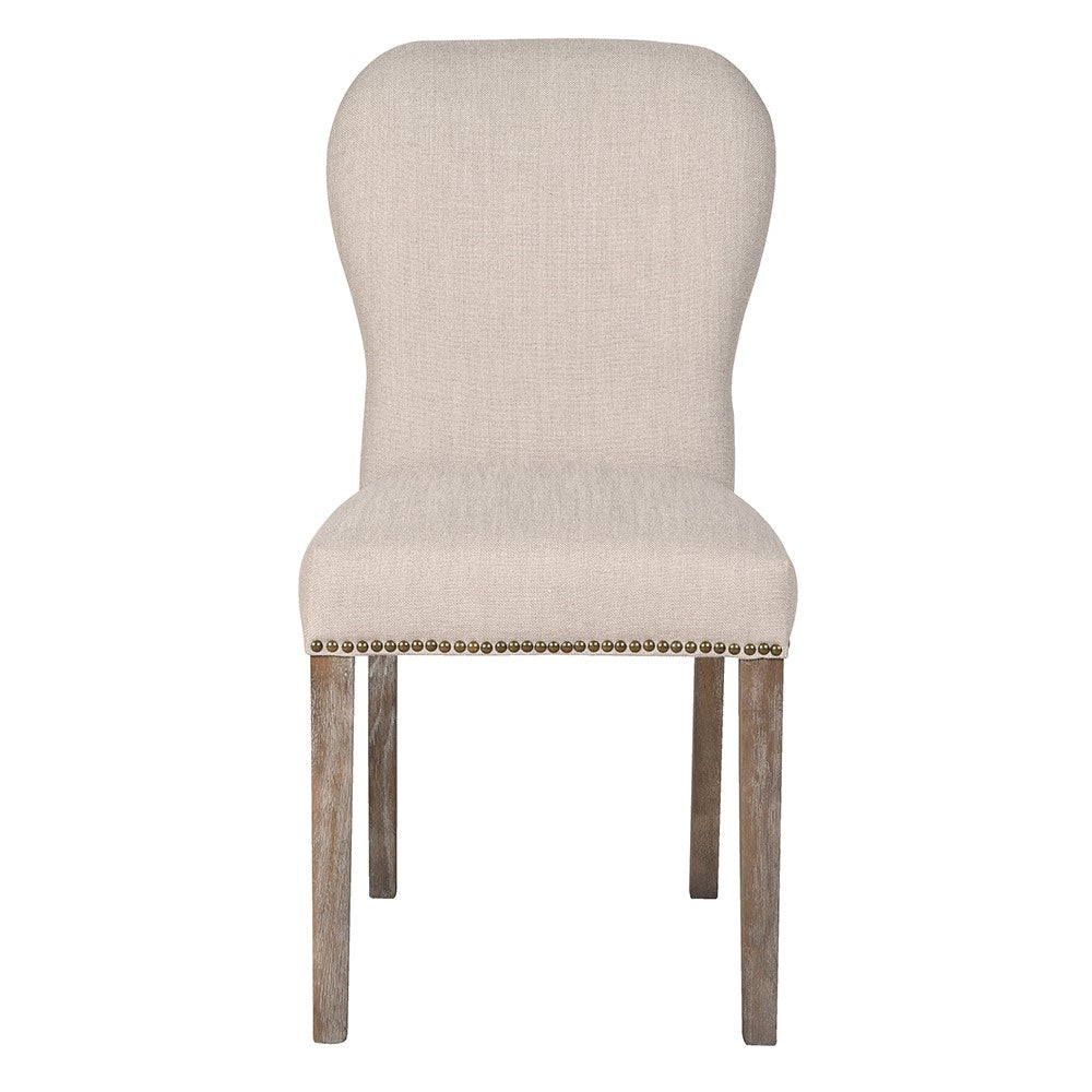 Beige Linen Mix Studded Edge Dining Chair by Kensington